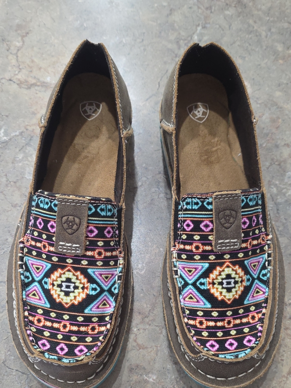 Ariat Brown Slip-On Moccasins with Vibrant Aztec Embroidery